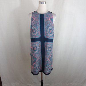 Ann Taylor LOFT Womens Shift Dress Multicolor Blue Floral Paisley Zipper M